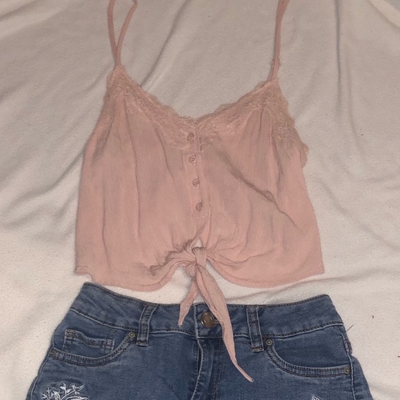 Garage Tops - Laced Blush Pink Tied Crop Top